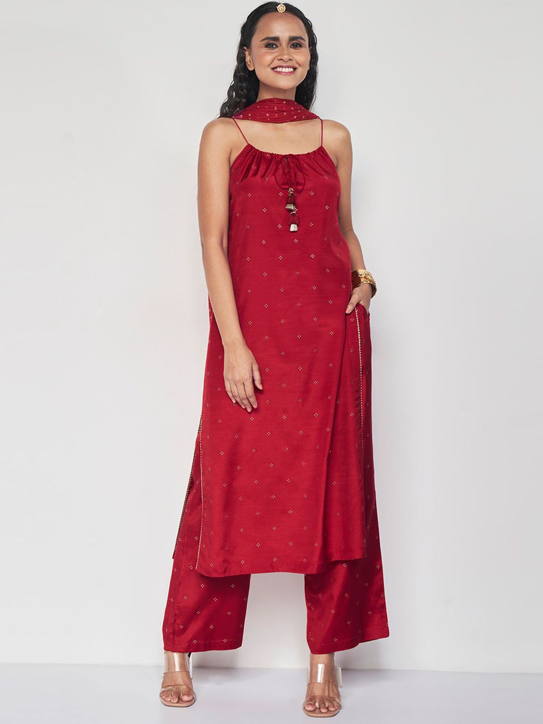 Global Desi Ethnic Motifs Printed Regular Kurta with Palazzos & Dupatta