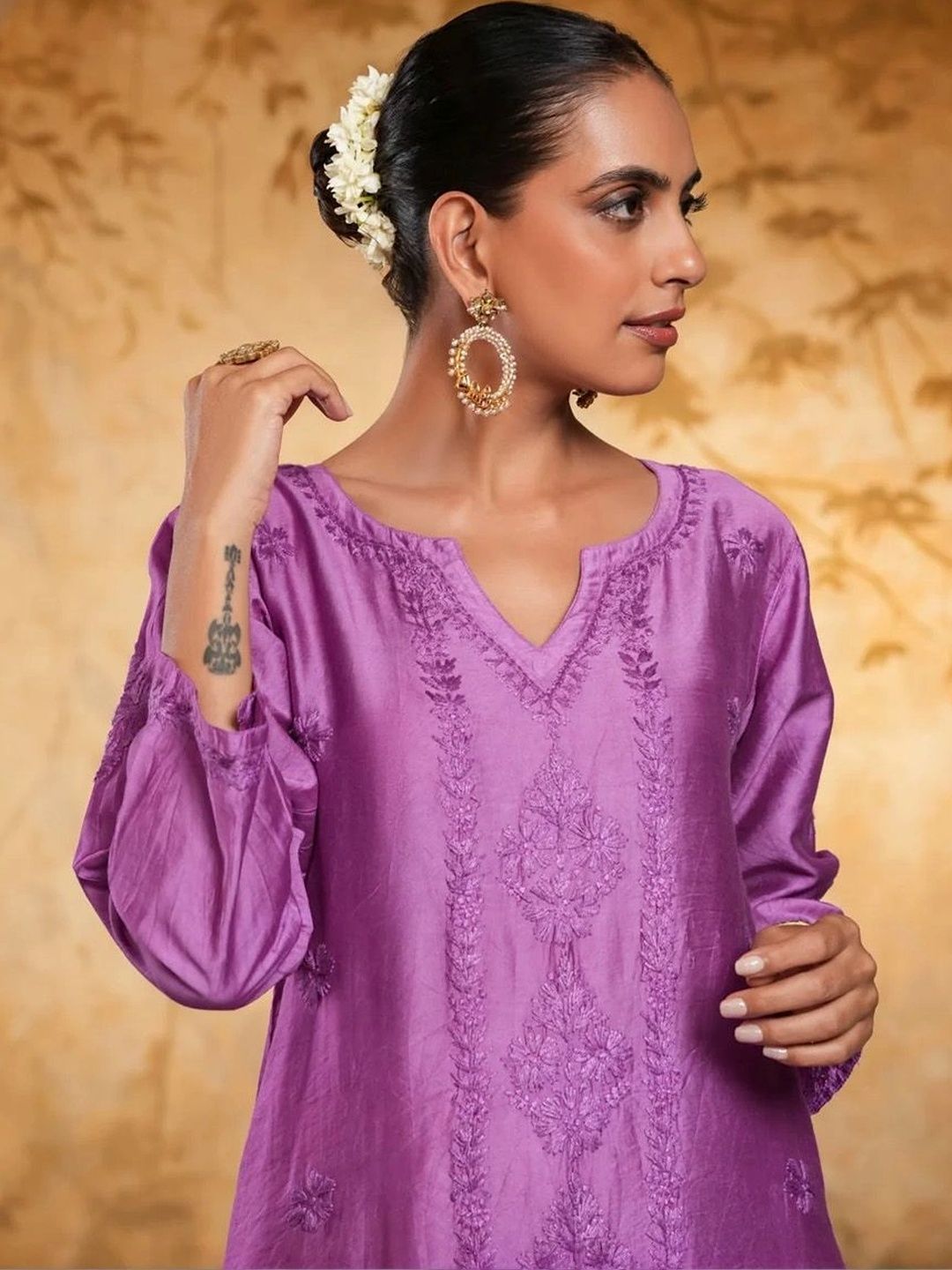 House of Chikankari Women Embroidered Thread Work Chanderi Silk Kurta