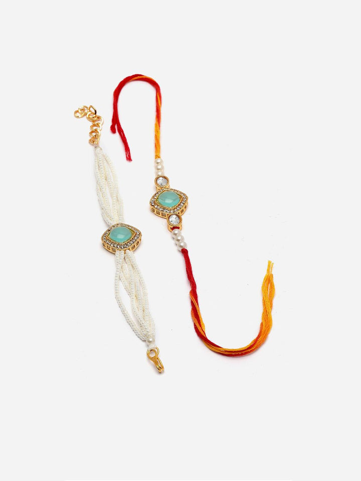 Set PANASH 2 Rakhis Bertatah Batu &amp; Manik Bersalut Emas Dengan Roli Chawal