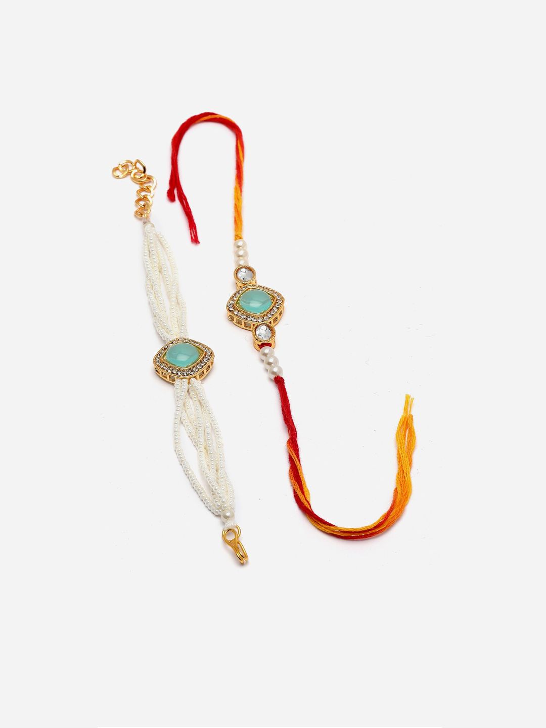 Set PANASH 2 Rakhis Bertatah Batu &amp; Manik Bersalut Emas Dengan Roli Chawal