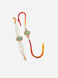 Set PANASH 2 Rakhis Bertatah Batu &amp; Manik Bersalut Emas Dengan Roli Chawal