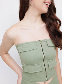DressBerry Faux Pockets Minimalist Muse Cargo Crop Top