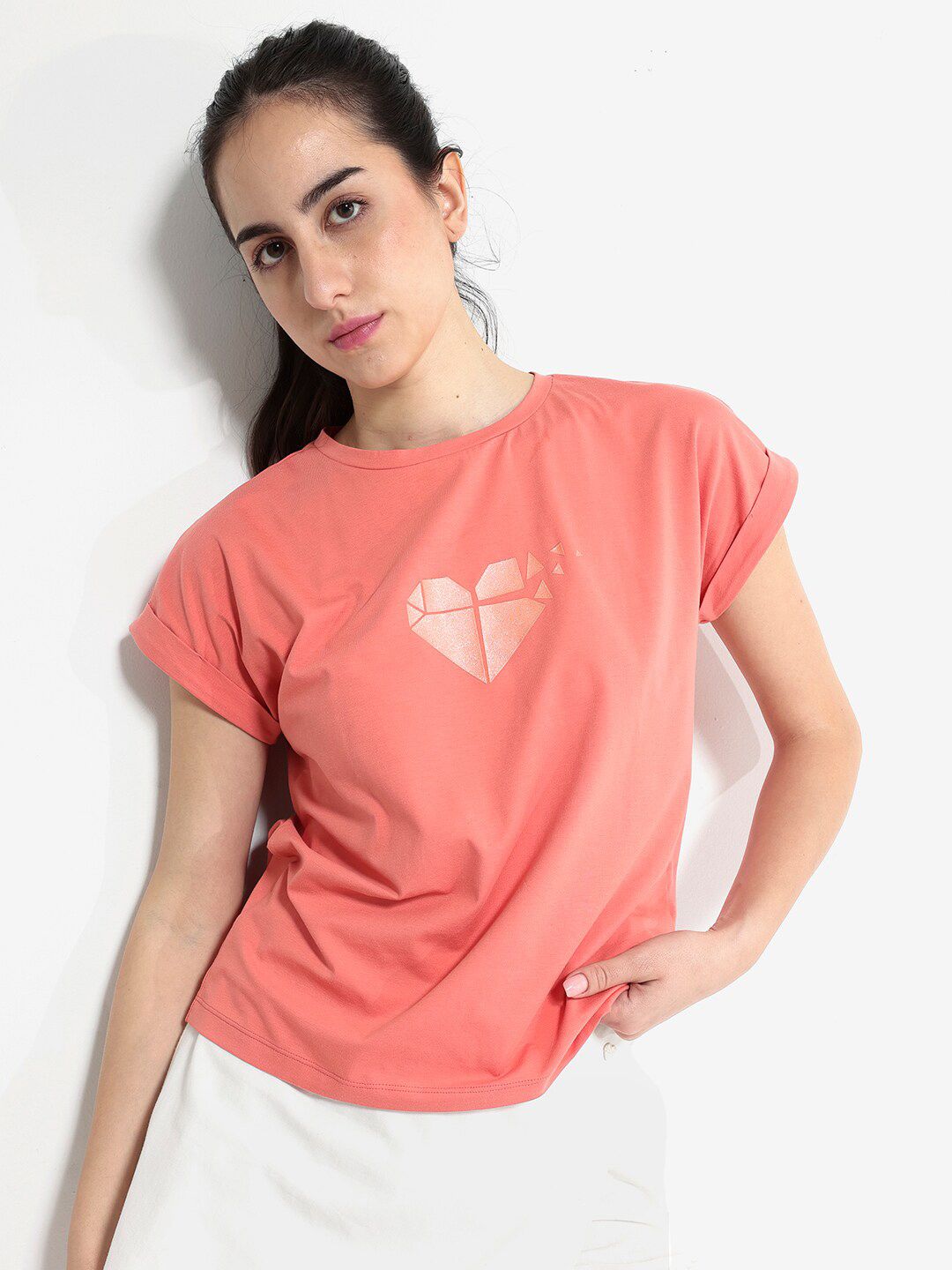 RAREISM Graphic Printed Round Neck Extended Sleeves Cotton T-shirt