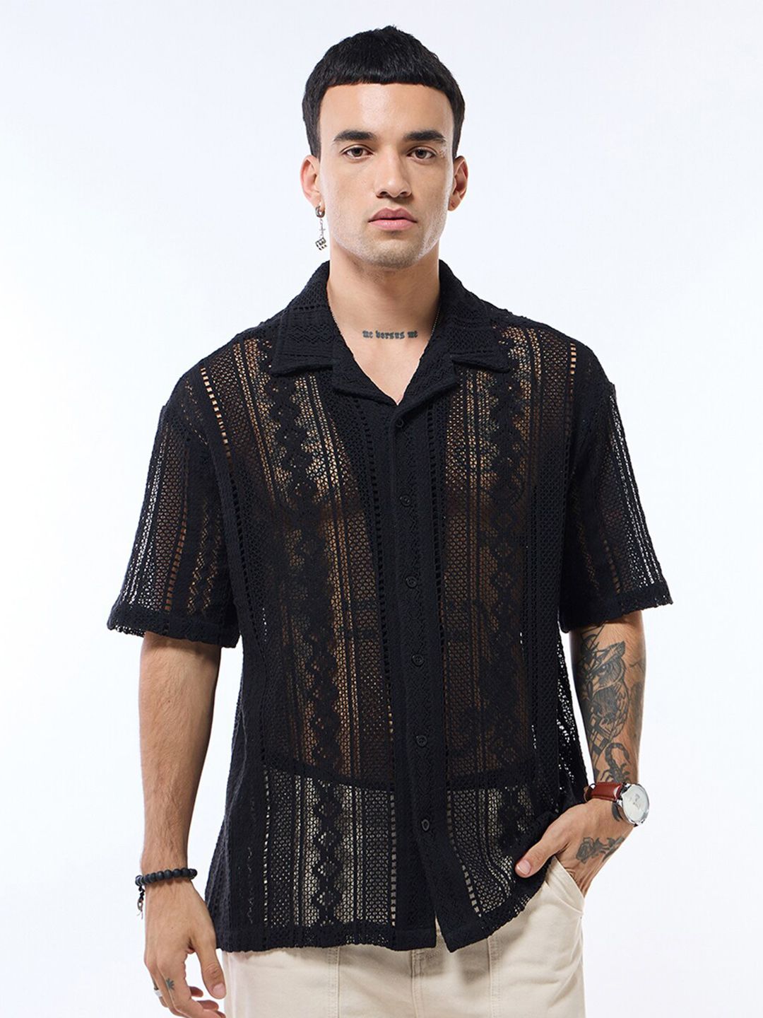 Bewakoof Men Oversized Textured Casual Shirt