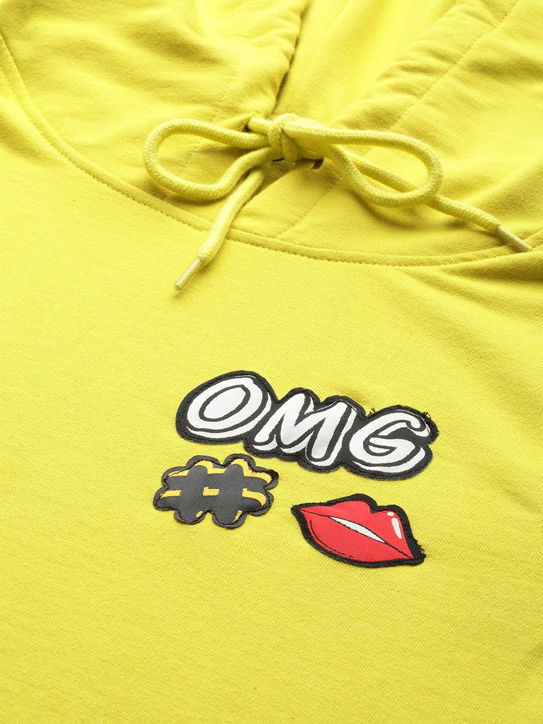 DressBerry Women Lime Green Solid Hooded Sweatshirt