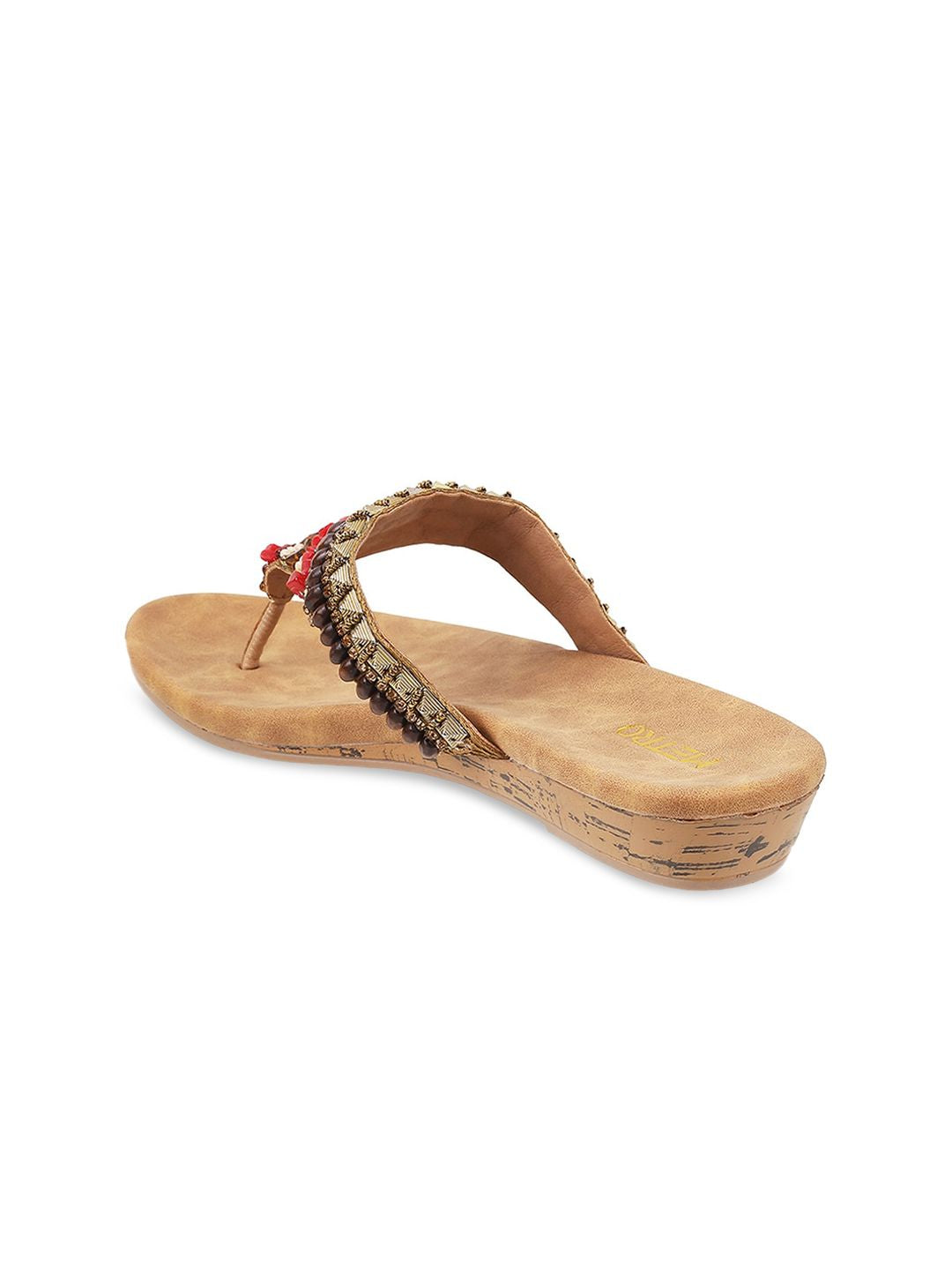 Metro Women Gold-Toned Ethnic Embellished Open Toe Flats