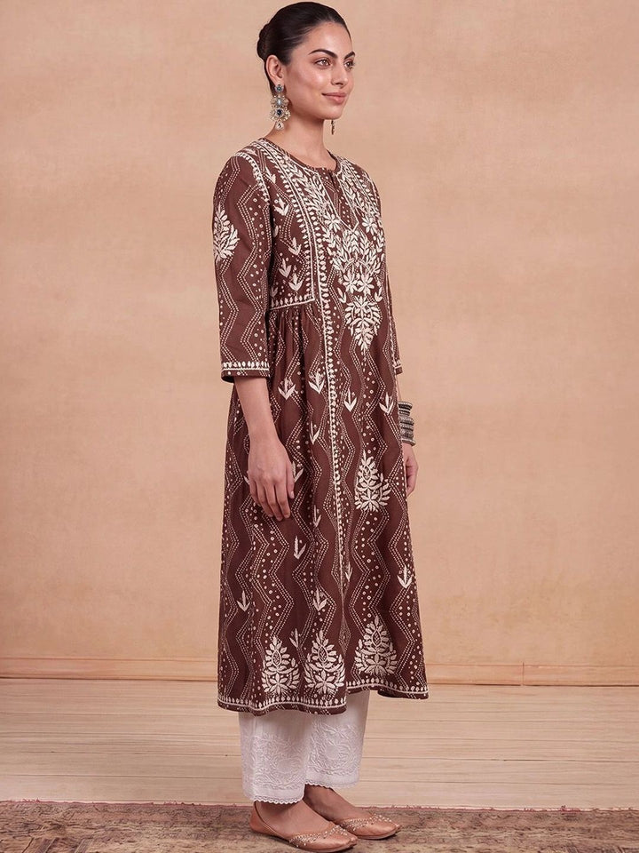 Rumah Wanita Chikankari Motif Etnik Sulam Benang Kerja Kurta