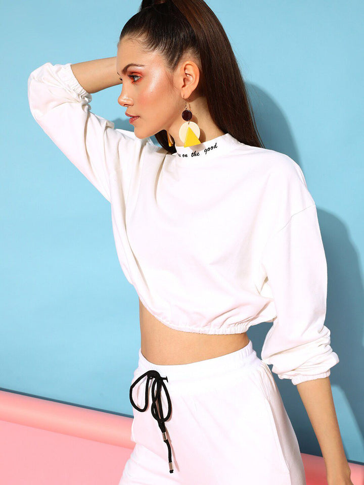 STREET 9 Women Alluring White Cotton Solid Sweatshirt
