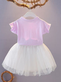 YK Girls Printed V-Neck Short Sleeves Pure Cotton Top With Skirt