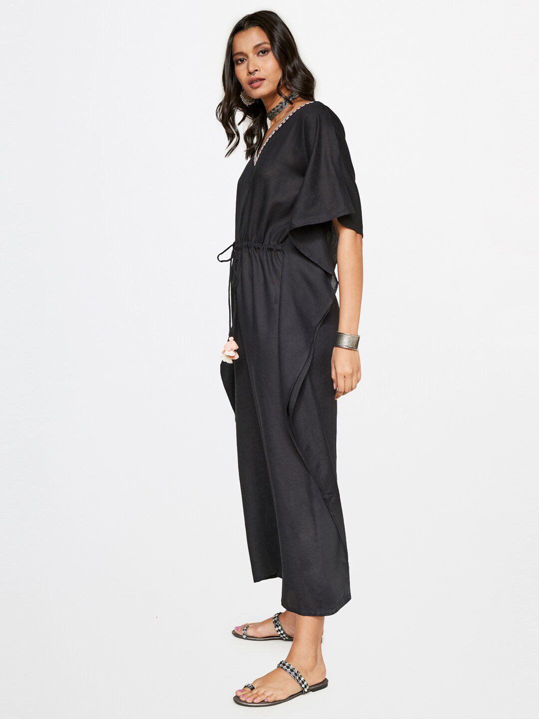 Global Desi V-Neck Waist Tie-Ups Basic Jumpsuit