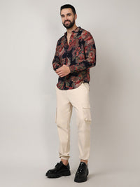 Campus Sutra Black Classic Floral Printed Spread Collar Casual Shirt