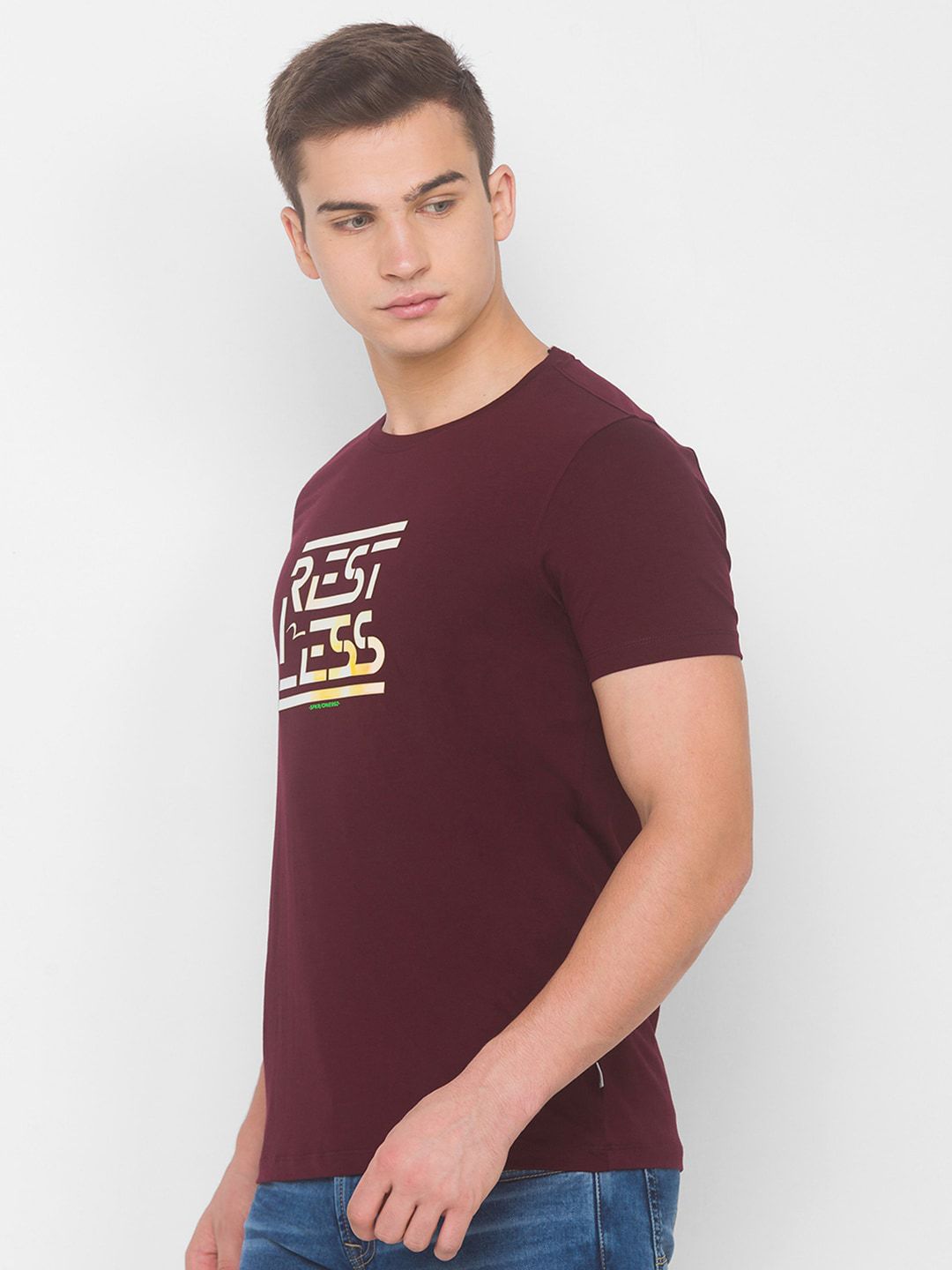 SPYKAR Men Red Typography Printed Applique Slim Fit T-shirt