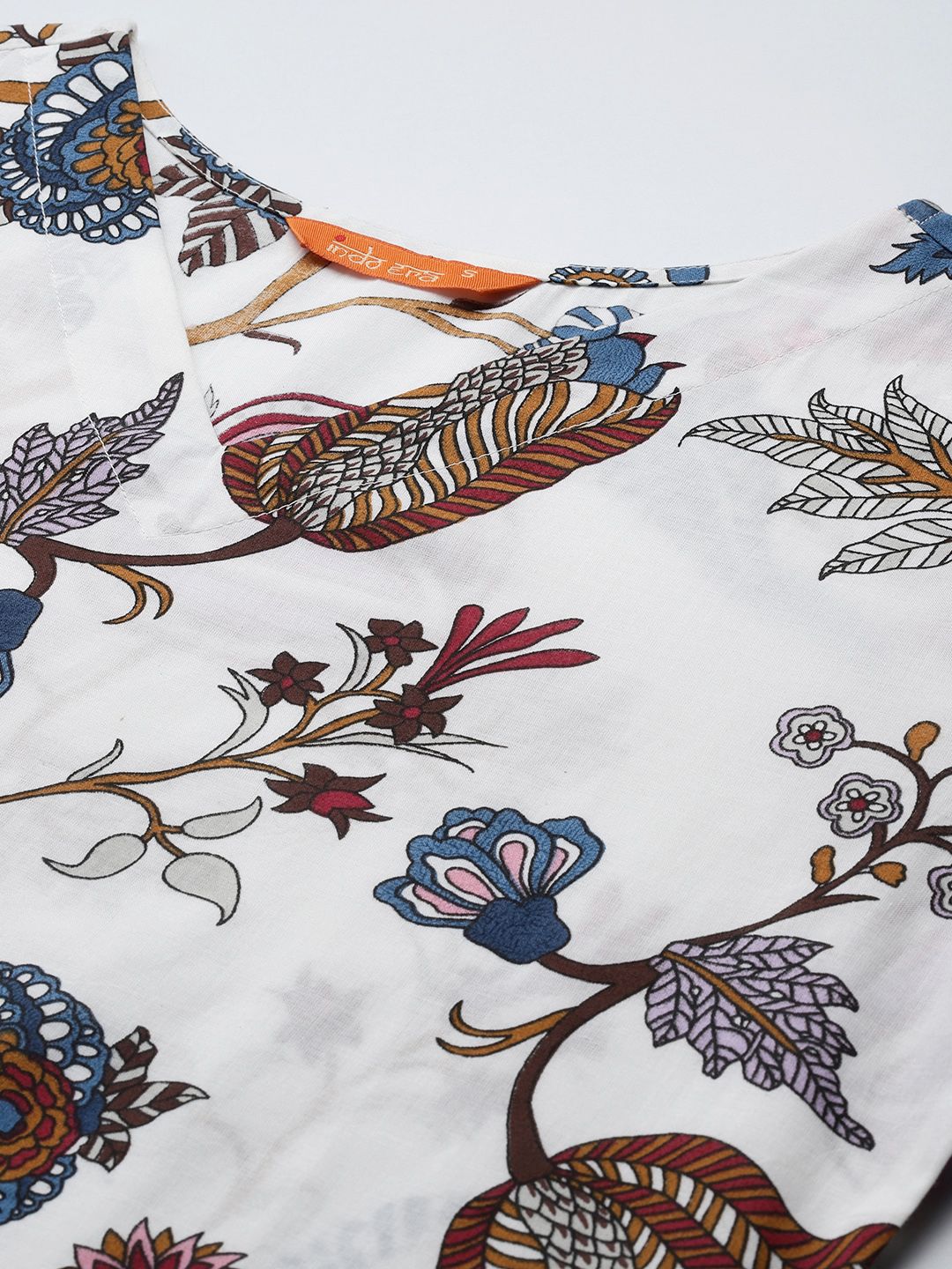 Indo Era Floral Printed Regular Pure Cotton Kurta with Trousers