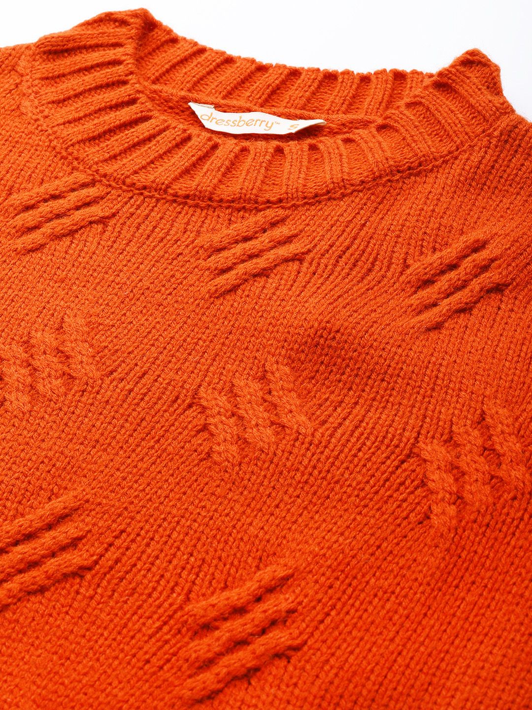 DressBerry Women Rust Orange Acrylic Cable Knit Pullover
