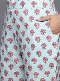 Libas Women Floral Printed Pleated Gotta Patti Pure Cotton Kurta with Trousers & Dupatta