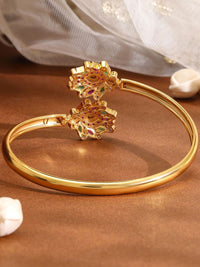 Rubans 18K Gold-Plated Ruby Pink, Green & White Kundan Studded Openable Bangle