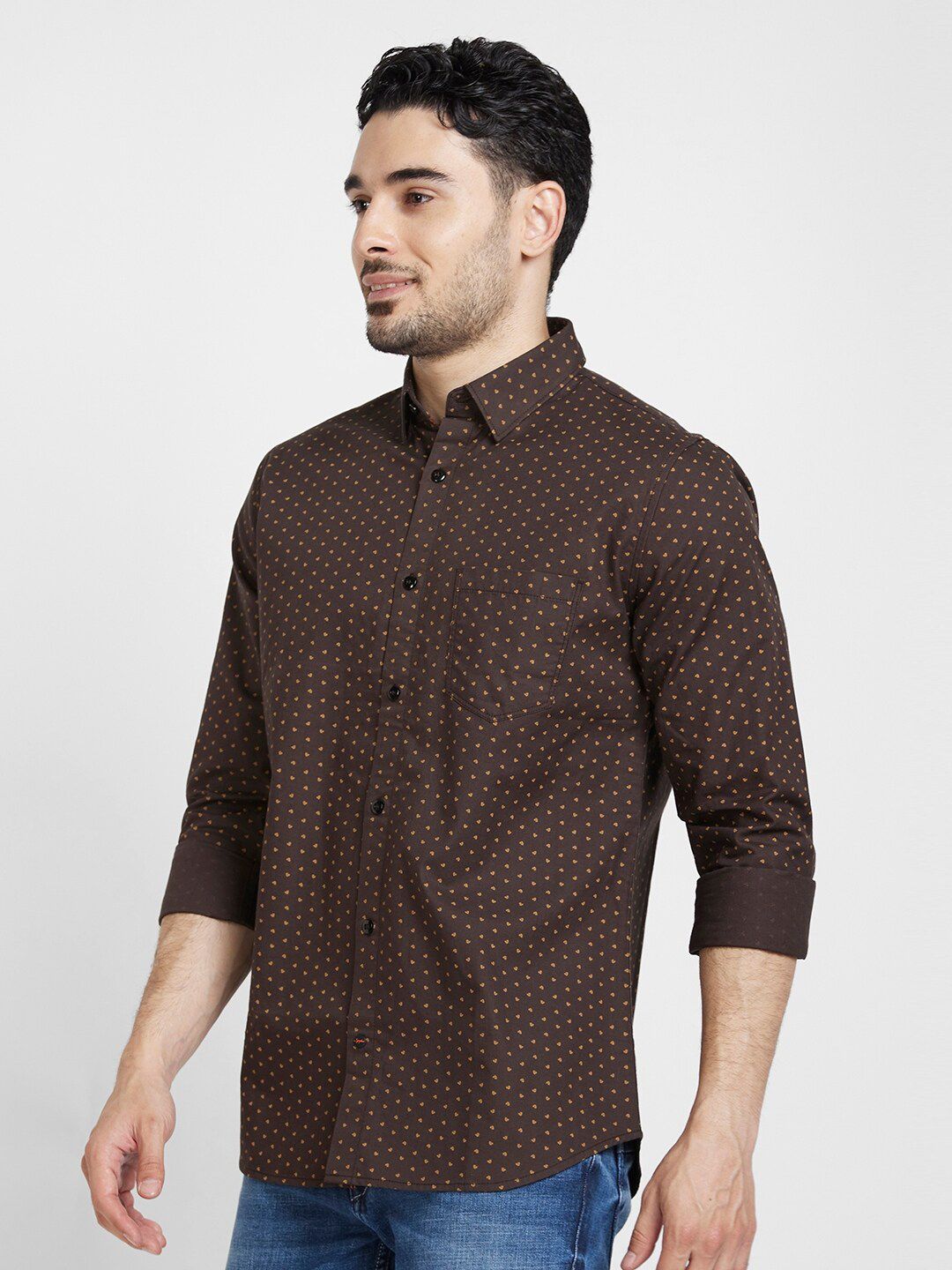 SPYKAR Slim Fit Classic Micro Ditsy Printed Casual Cotton Shirt