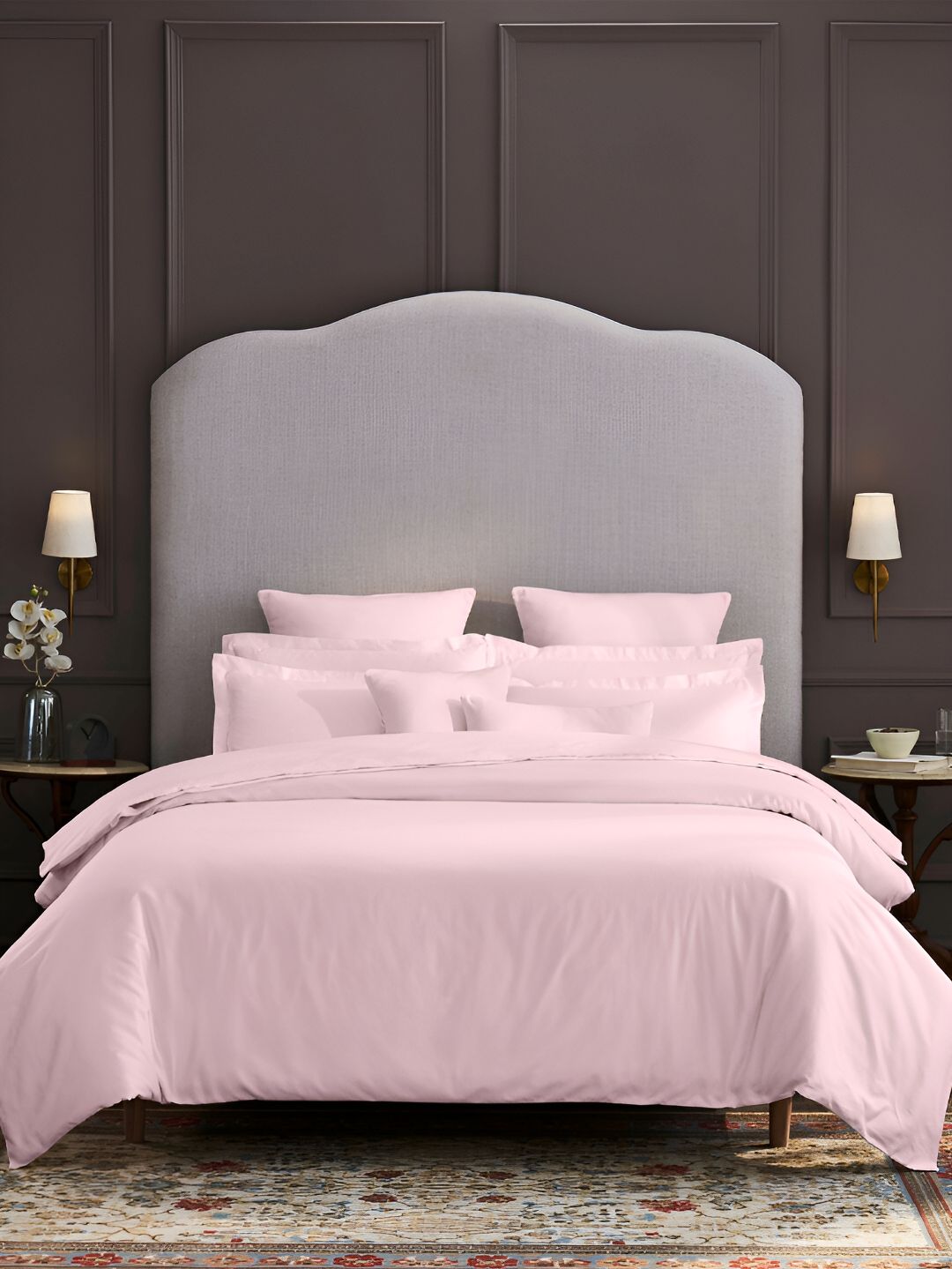 MYTRIDENT Pink 600 TC King Bedsheet with 4 Pillow Covers