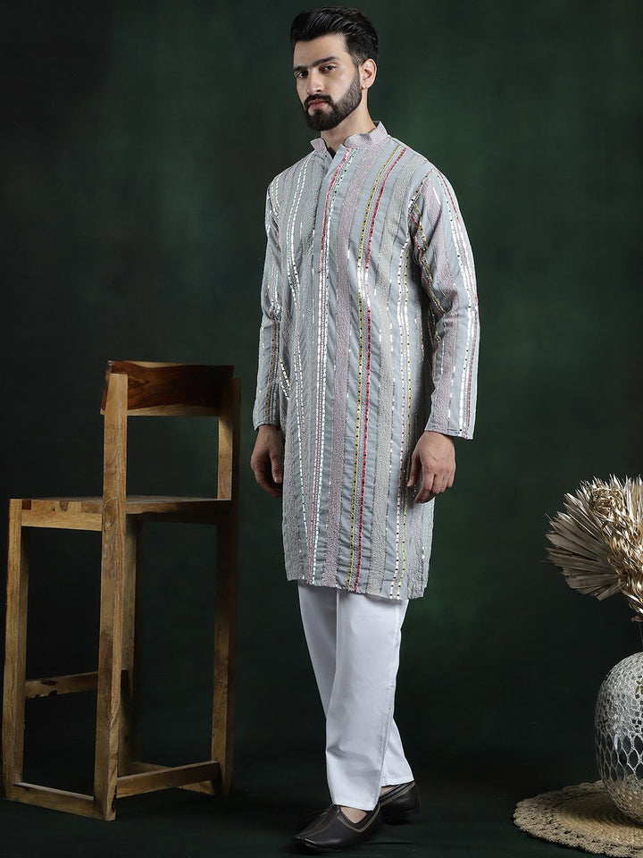SOJANYA LUXE Embroidered Regular Sequinned Kurta with Pyjama