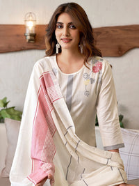 KALINI Floral Printed Jacquard Straight Kurta with Trousers & Dupatta