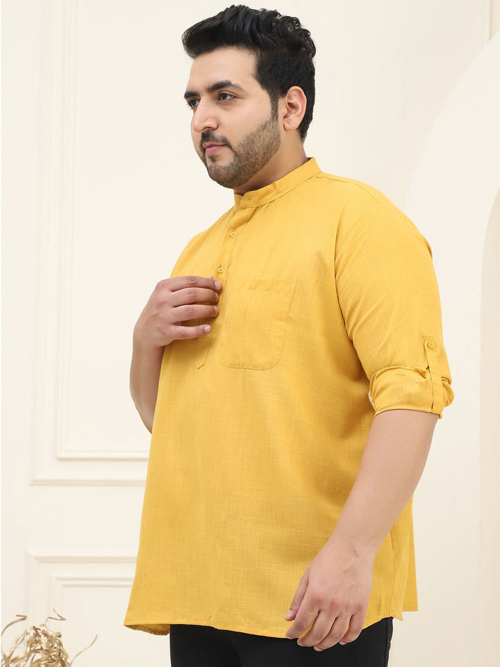SOJANYA PLUS Men Pure Cotton Mustard Yellow Kurta