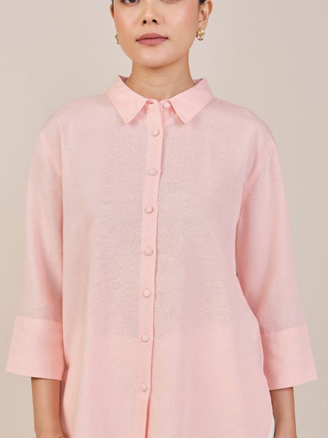 AND Women Solid Shirt Collar Top