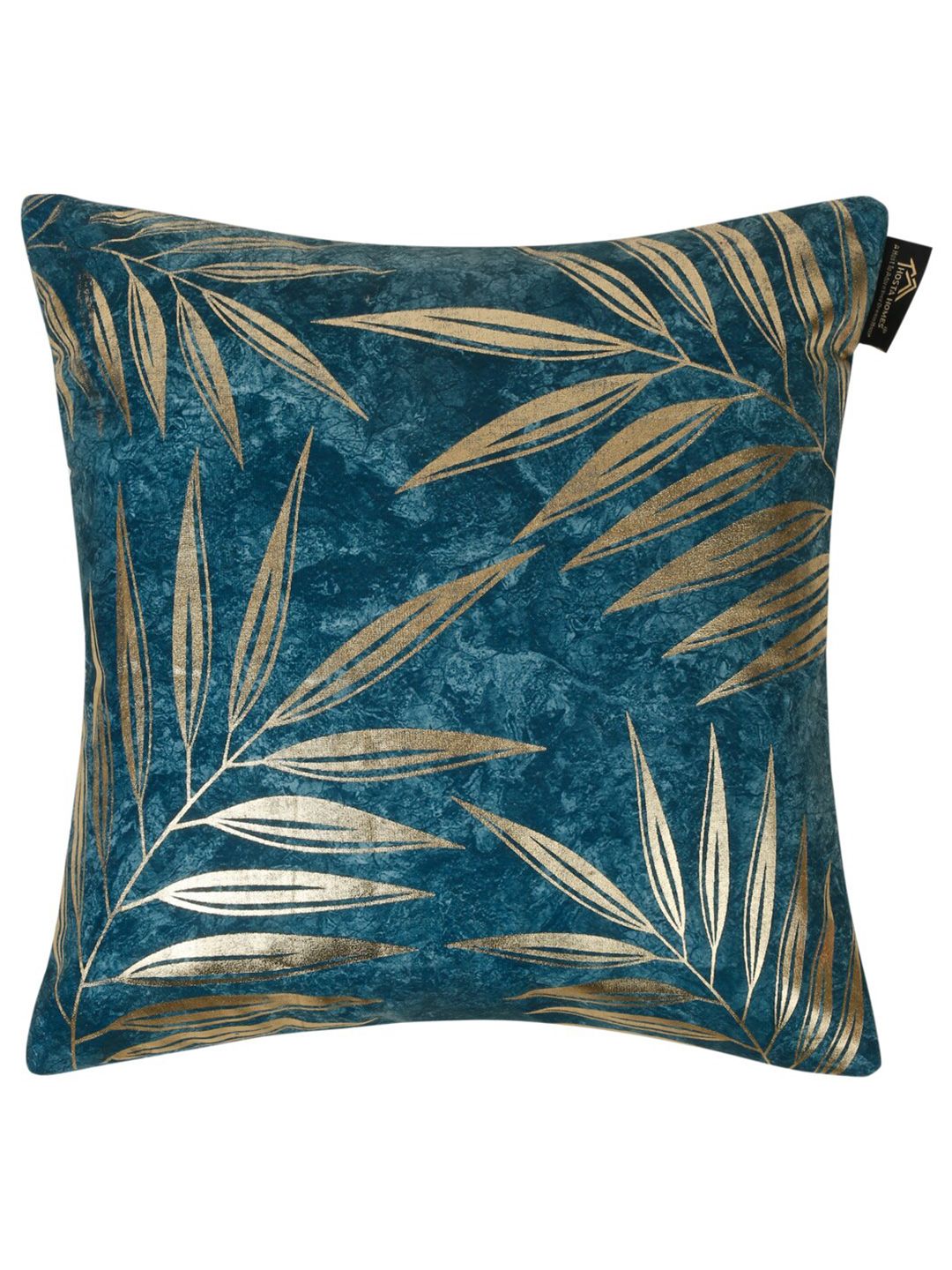 HOSTA HOMES Blue & Gold-Toned 2 Pieces Floral Velvet Square Cushion Covers