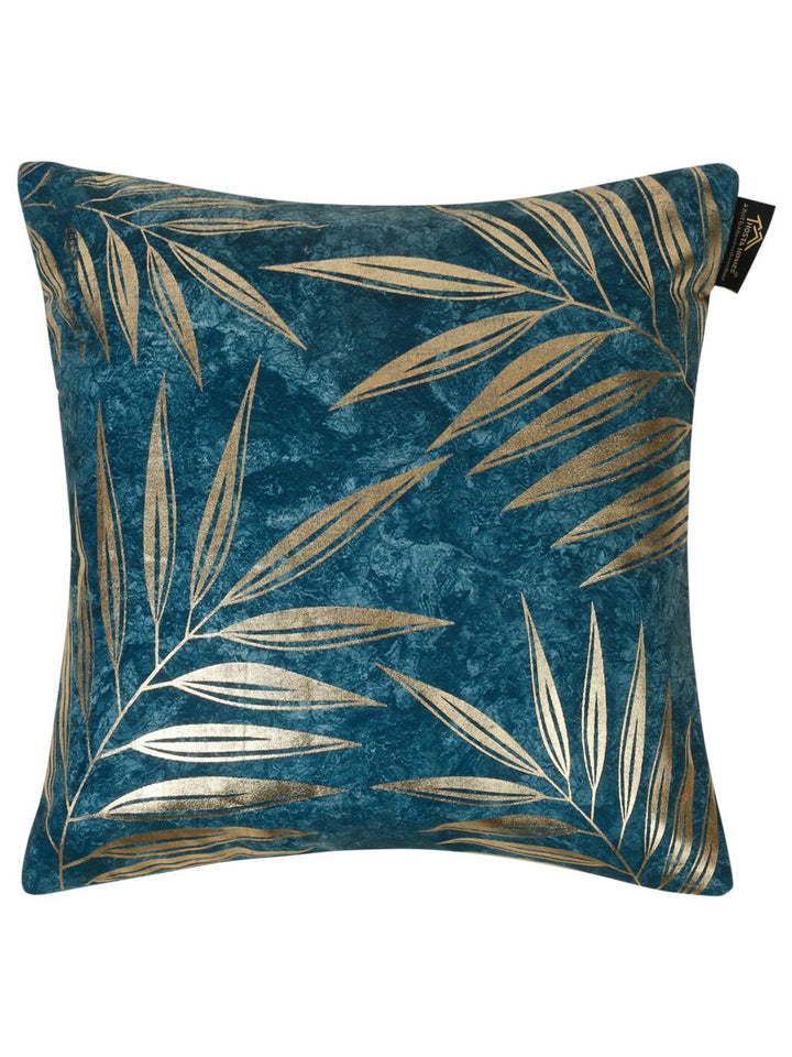 HOSTA HOMES Blue & Gold-Toned 2 Pieces Floral Velvet Square Cushion Covers