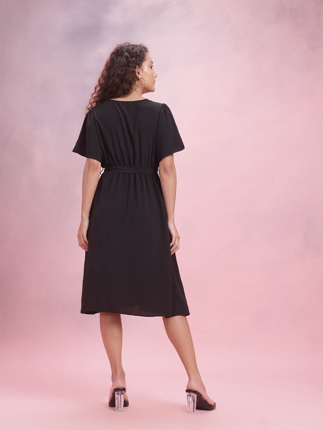 DressBerry Flared Sleeve Wrap Style Dress Comes With a Belt