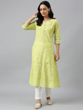 W Women Yellow Floral Printed Anarkali Kurta