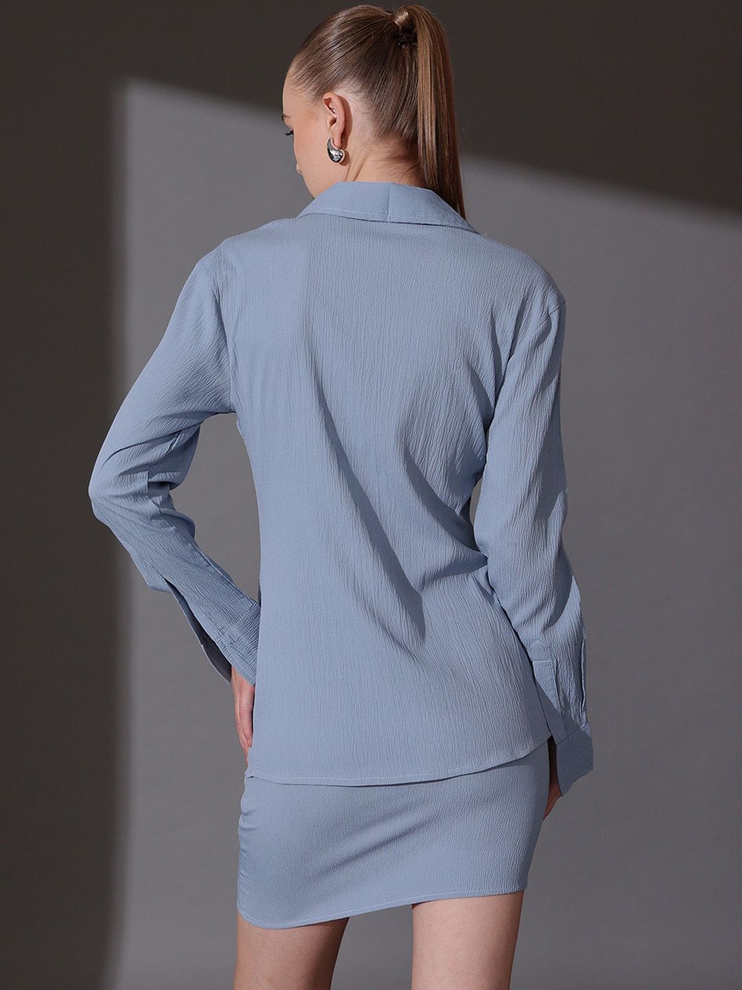STREET 9 Self Design Shirt & Skirt Co-ord Set