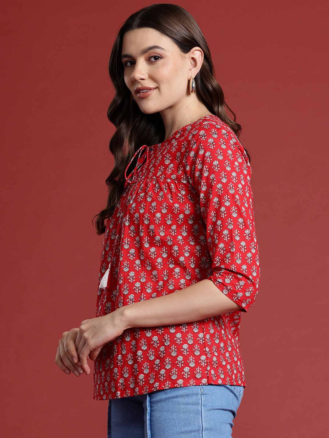 all about you Ethnic Motifs Print Pure Cotton Pleated Short Kurti
