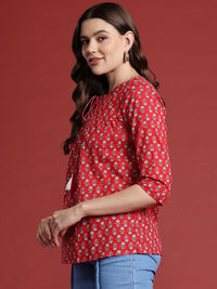 all about you Ethnic Motifs Print Pure Cotton Pleated Short Kurti