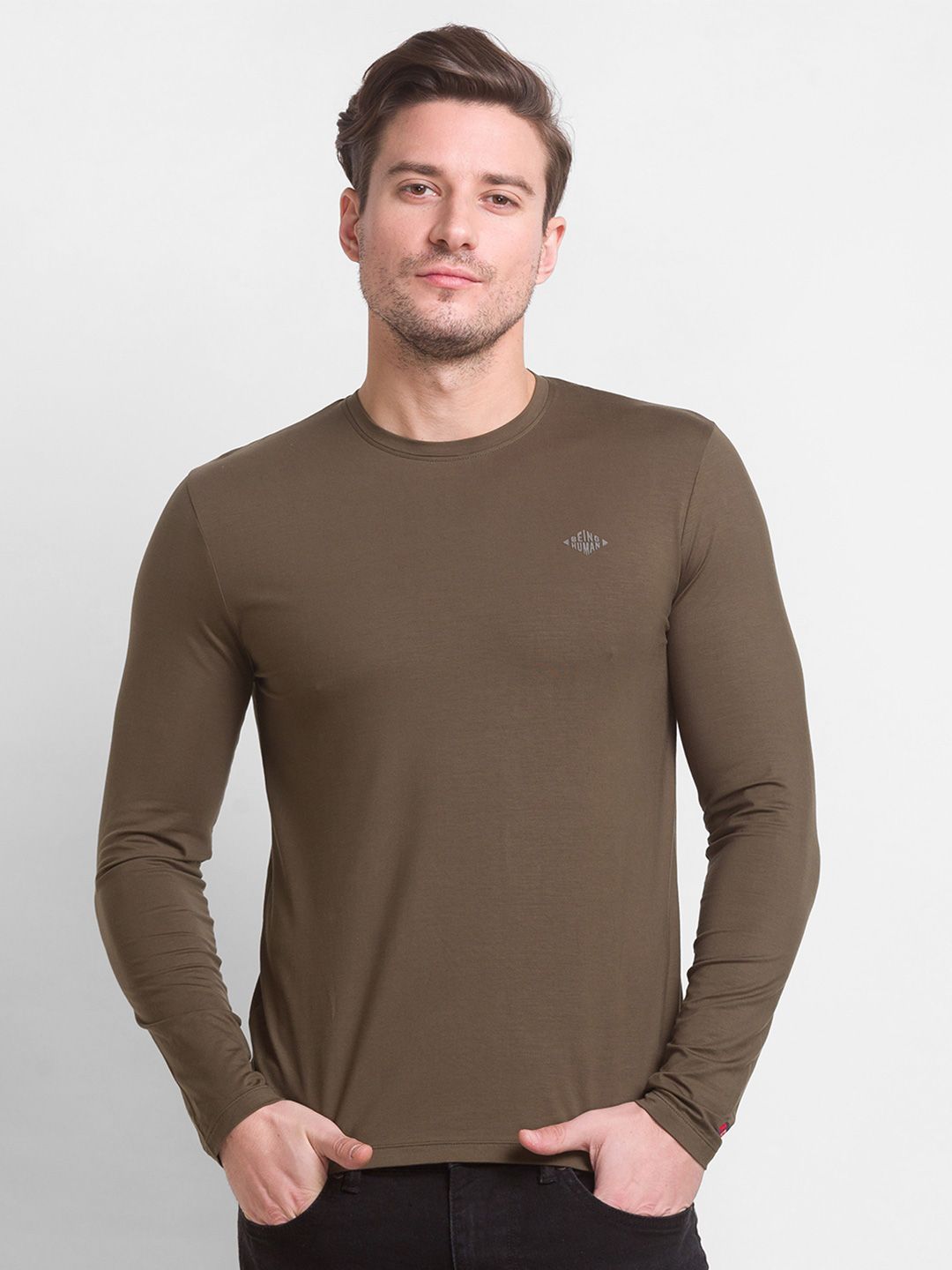 Being Human Men Brown Cotton T-shirt