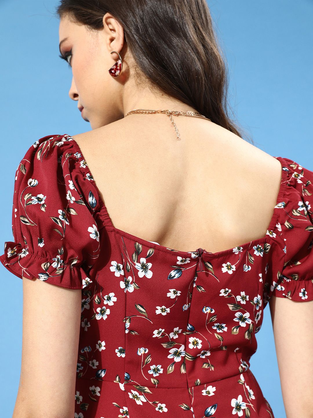 Berrylush Red Floral Crepe Bodycon Mini Dress