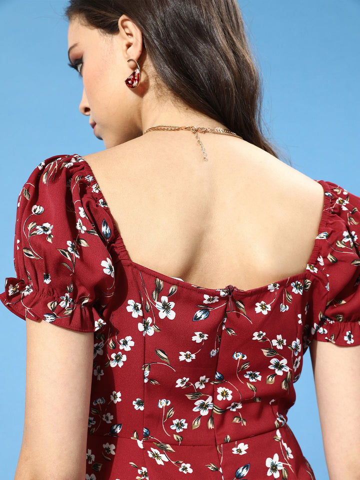 Berrylush Red Floral Crepe Bodycon Mini Dress