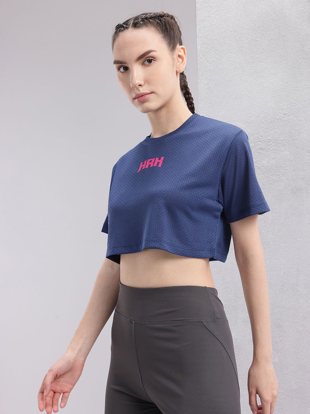 HRX by Hrithik Roshan Brand Logo Printed Training Crop T-shirt