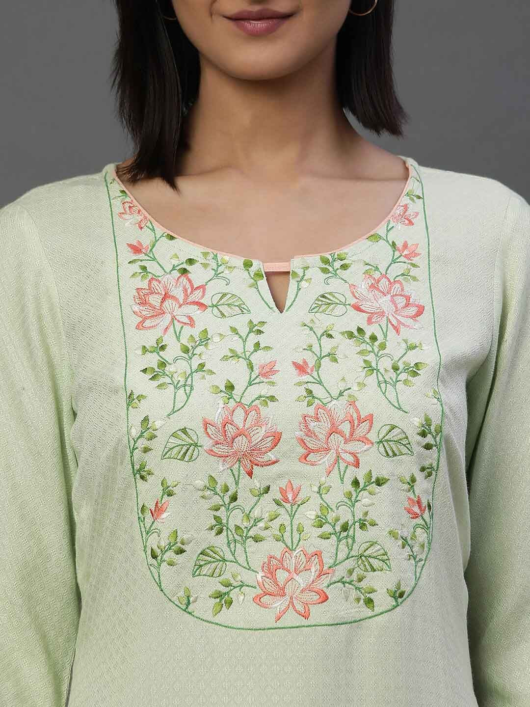 AURELIA Floral Embroidered Keyhole Neck Straight Kurti
