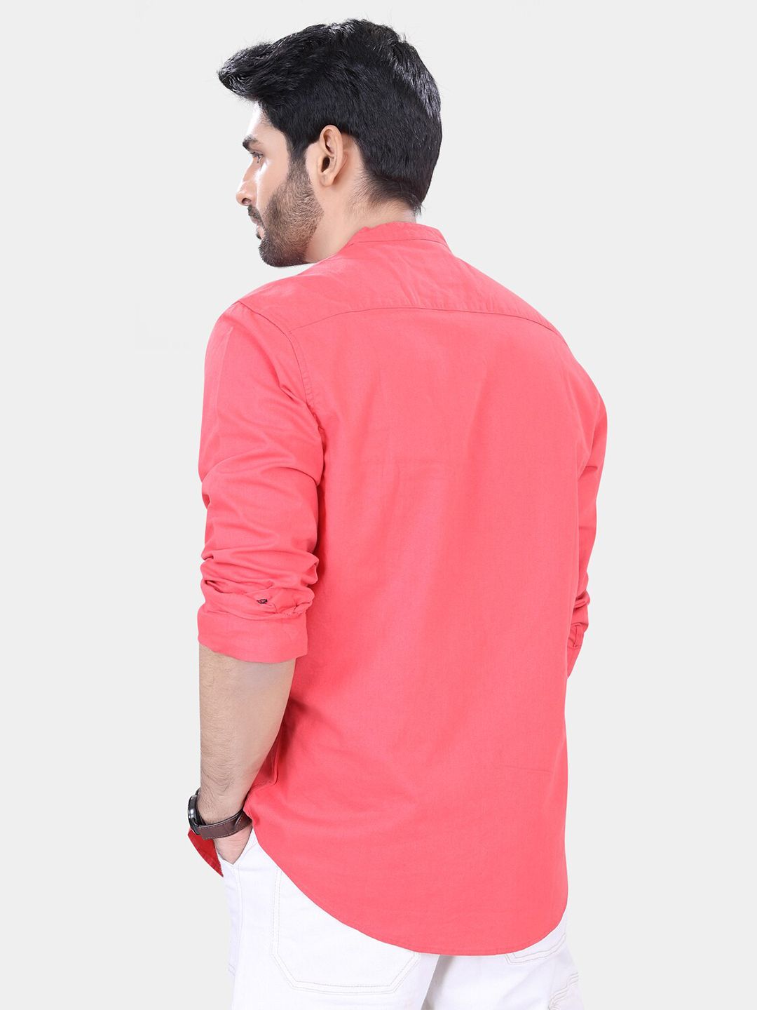 VASTRADO Classic Band Collar Long Sleeves Slim Fit Casual Shirt
