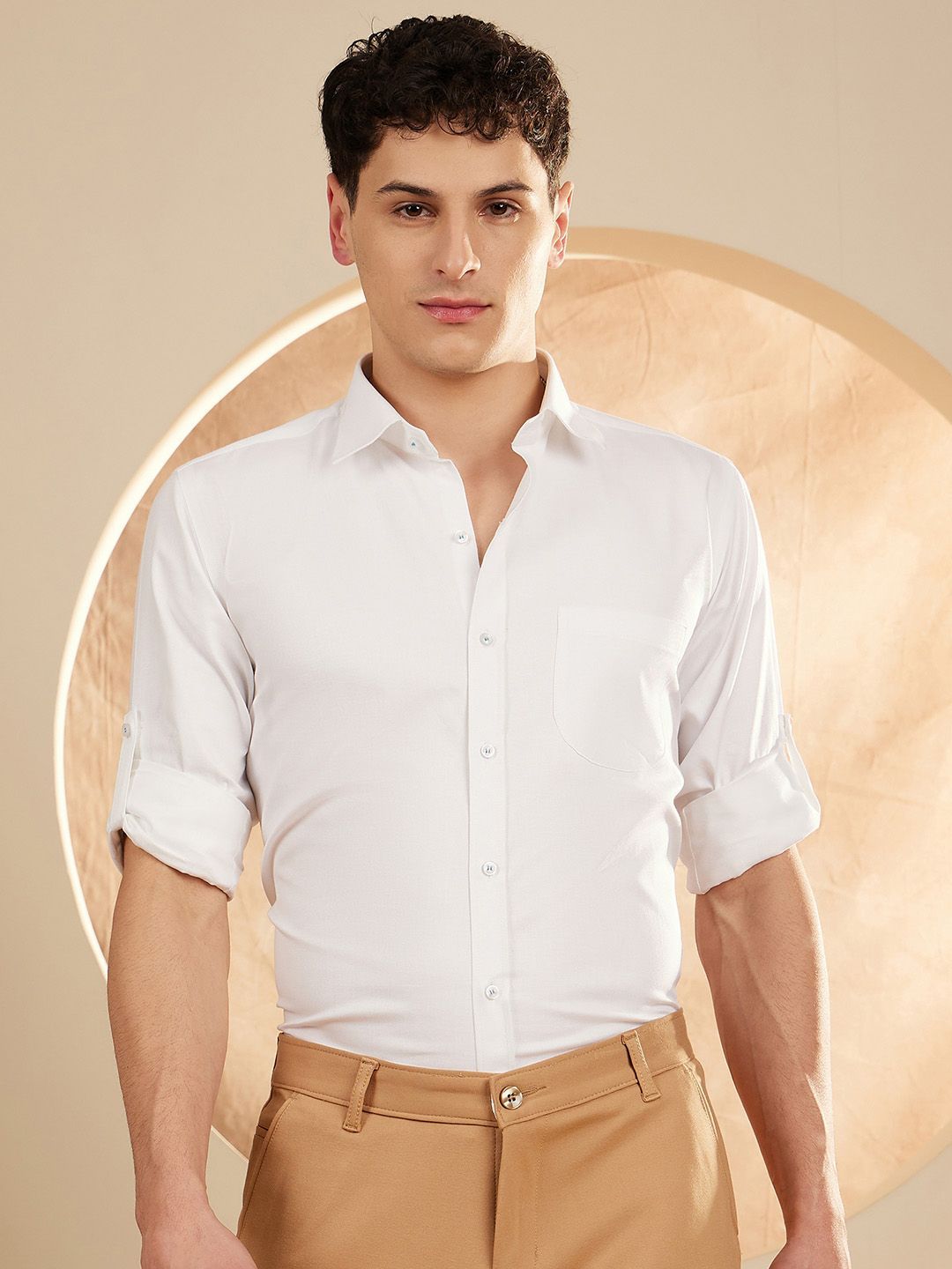 DENNISON Men White Smart Slim Fit Solid Formal Shirt