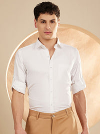 DENNISON Men White Smart Slim Fit Solid Formal Shirt