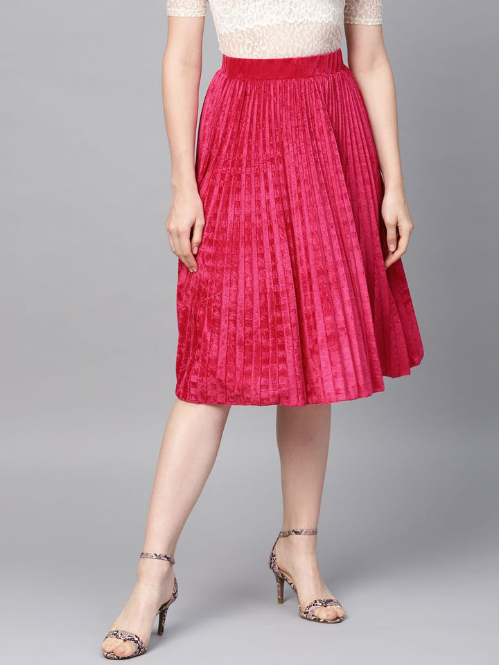 SASSAFRAS Fuchsia Pink Accordion Pleated Velvet Finish Flared Skirt