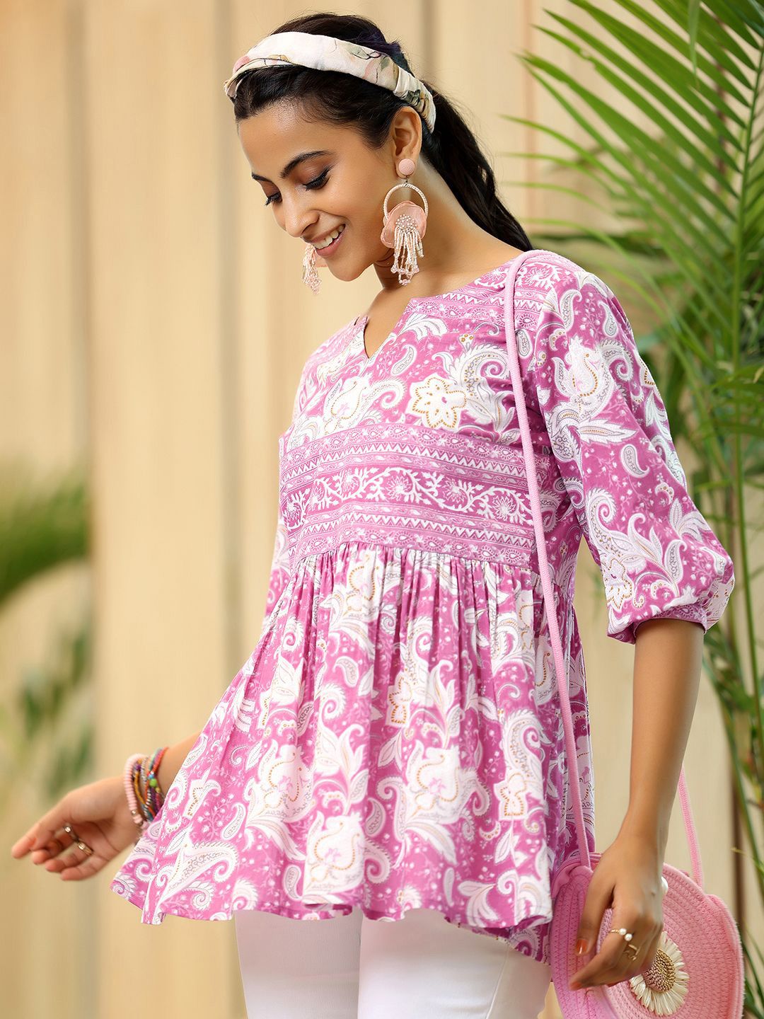 Libas Floral Printed Pure Cotton Pleated Anarkali Kurti