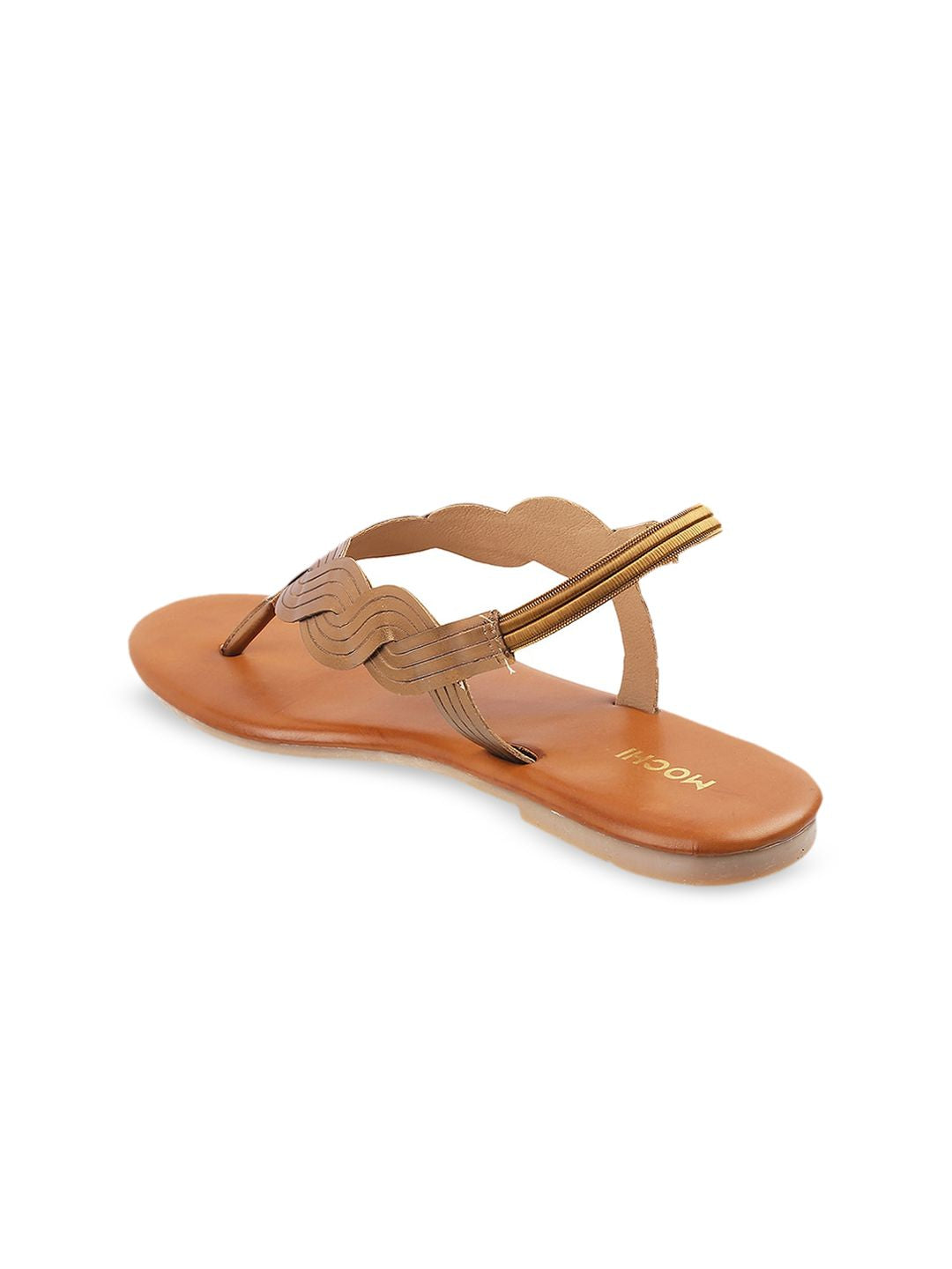 Mochi Women Gold-Toned T-Strap Flats