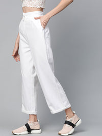 SASSAFRAS Women White Twill Parallel Trousers