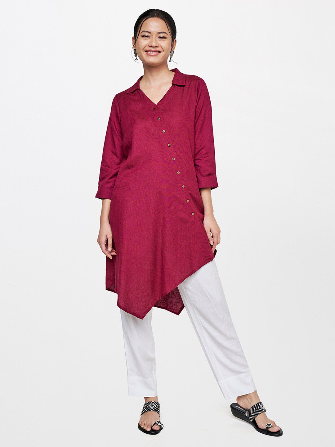 Global Desi Red Shirt Collar Tunic