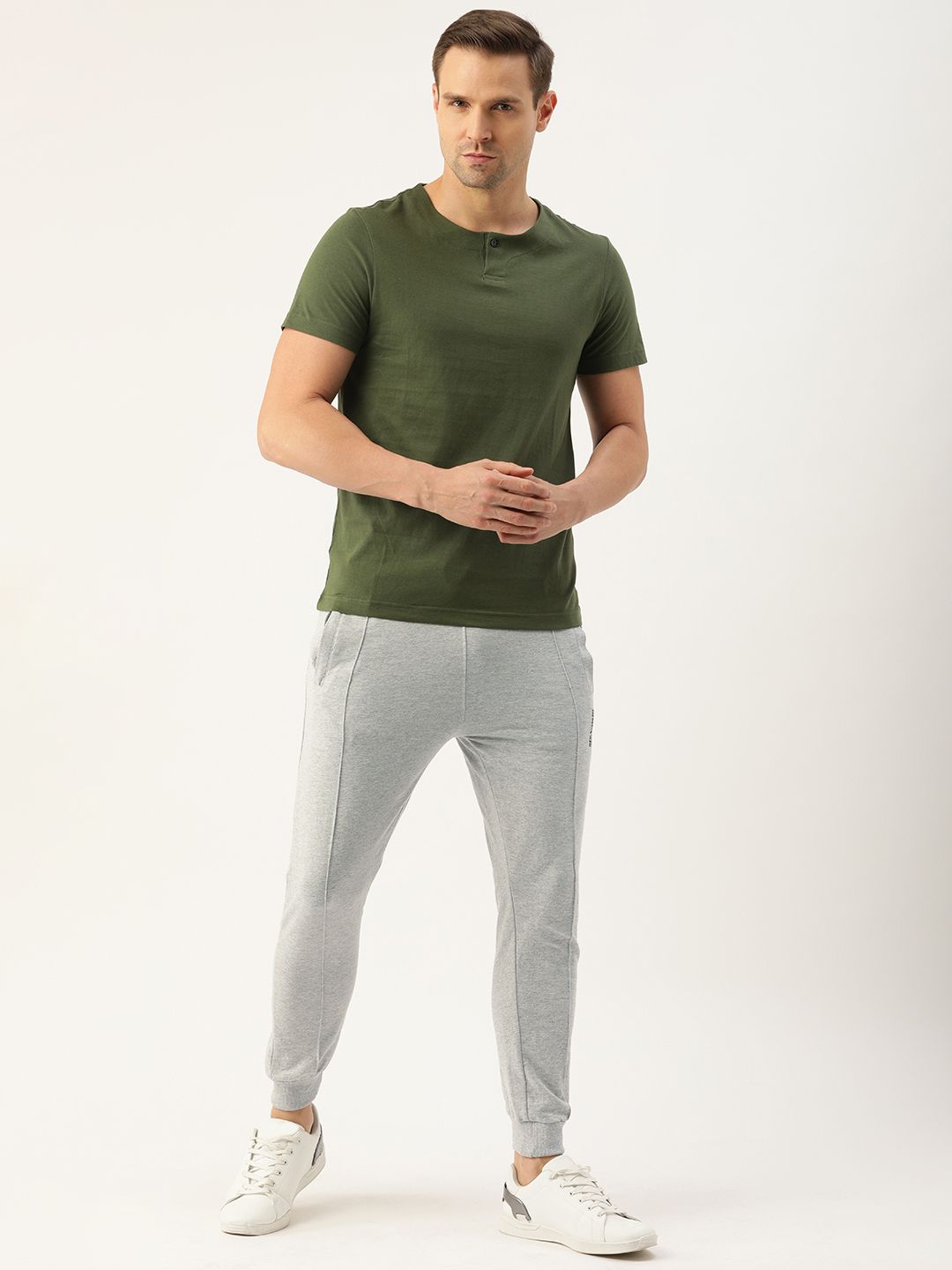 The Indian Garage Co Men Grey Melange Solid Joggers