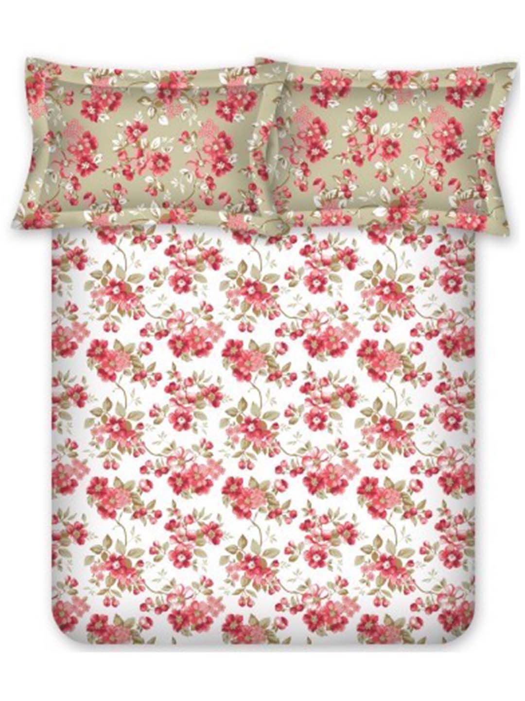BOMBAY DYEING Blumen Red Floral 104 TC Cotton Queen Bedsheet Set-2.24 m X 2.54 m
