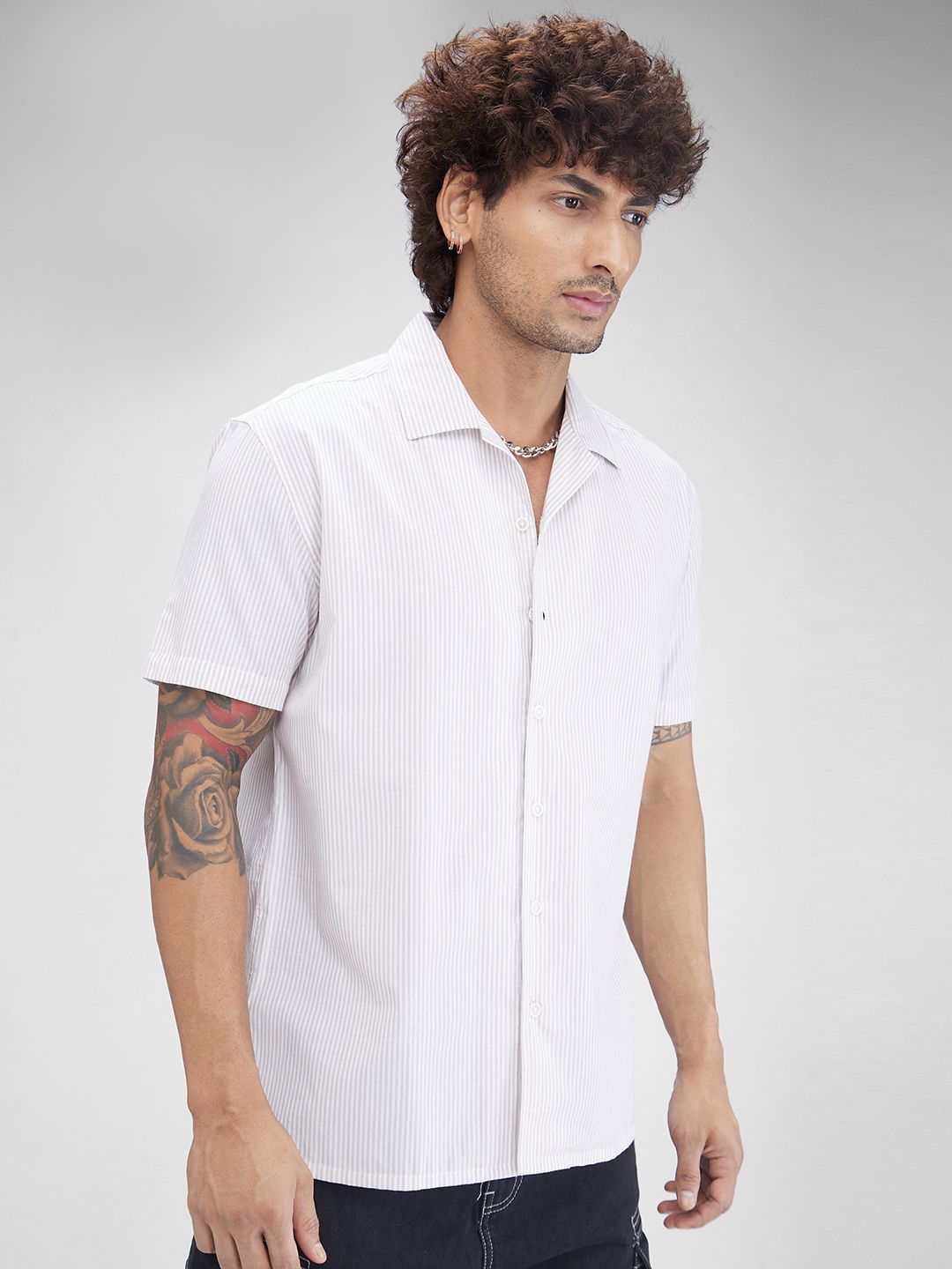 VASTRADO Men Striped Resort Collar Cotton Oversized Shirt