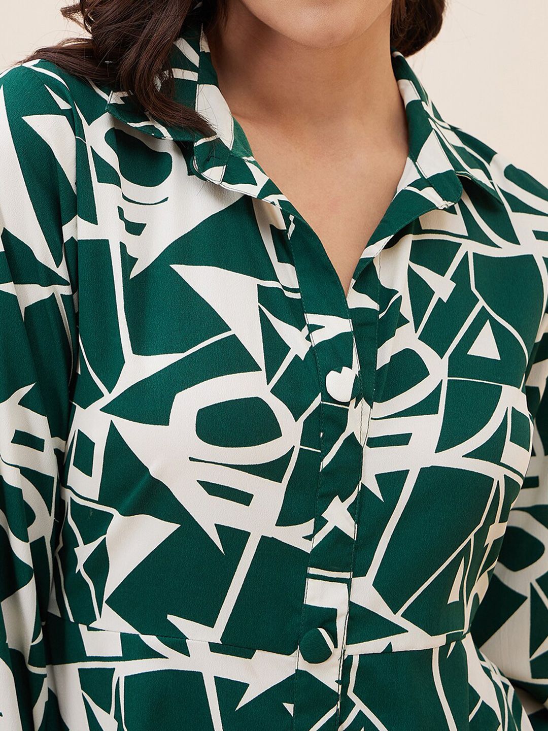 Antheaa Geometric Printed Shirt Midi Dress